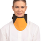 Frontal view of a model wearing a high-neck thyroid collar. The thyroid collar is yellow with black accents by the left and right sides from top to bottom. 