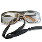 Frontal view of a black frame aviator radiation protection eyewear with robes attached to the frames. 