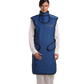Frontal view of a female model wearing a blue thyroid collar “Slim” with black lines around the edges. 