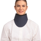 Frontal view of a model wearing a Navy color high-neck thyroid collar.