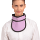Frontal view of a female model wearing a Liliac thyroid collar “Slim” with black lines around the edges. 